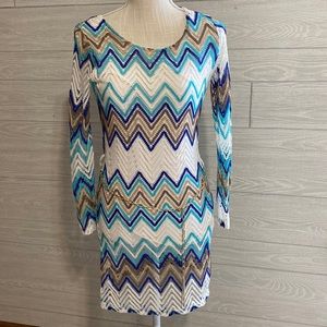 Chevron print open weave mini dress. Size XS